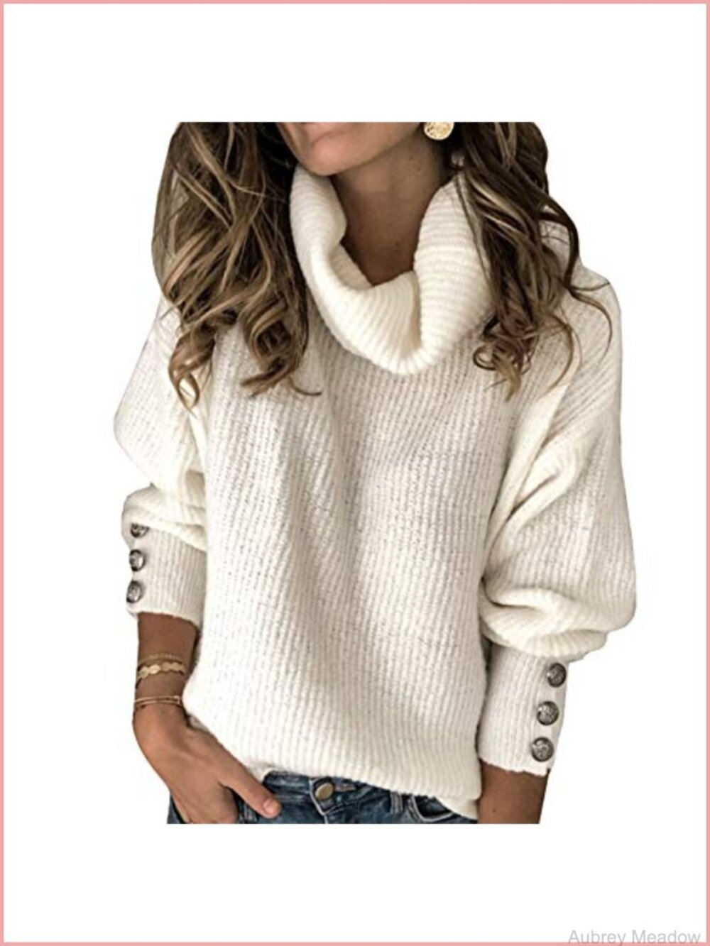 Womens Oversized Cowl Neck Chunky Knit Slouchy Sweater